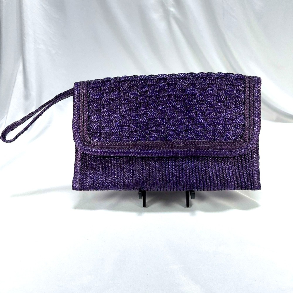 Tianjin Purple Woven Raffia Clutch Purse Wristlet Made in China Boho
